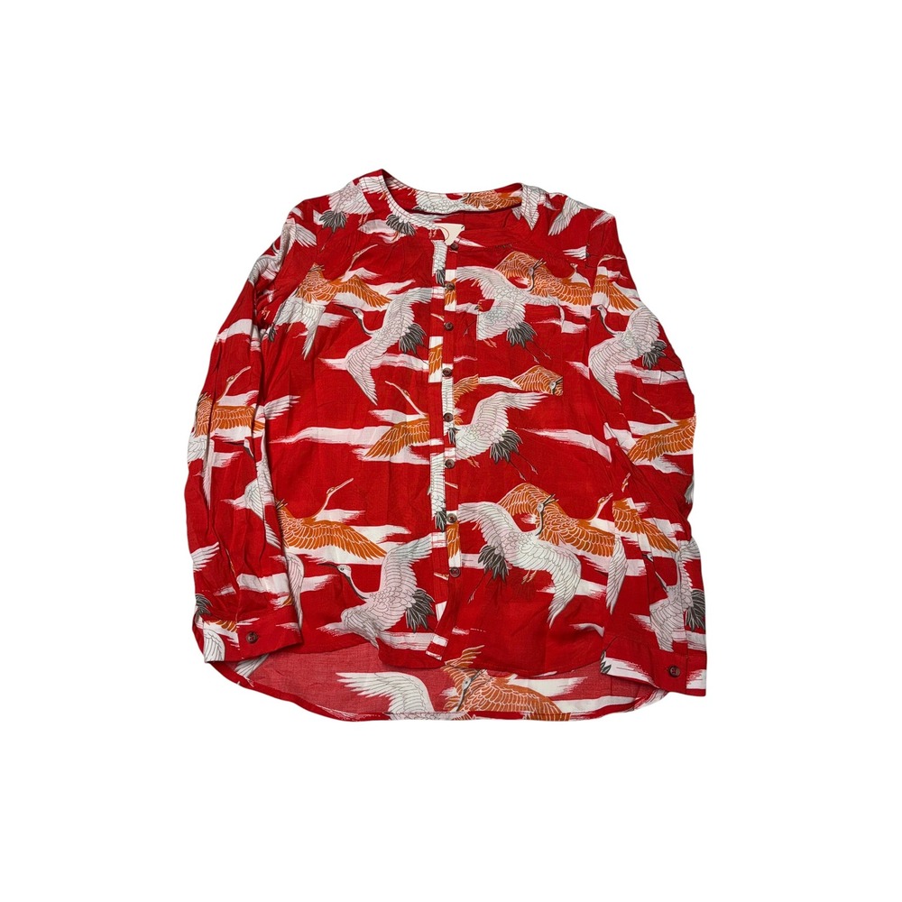 NWT Anthropologie Conversations Crane Print Blouse Red Vermillion Womens 2‎
